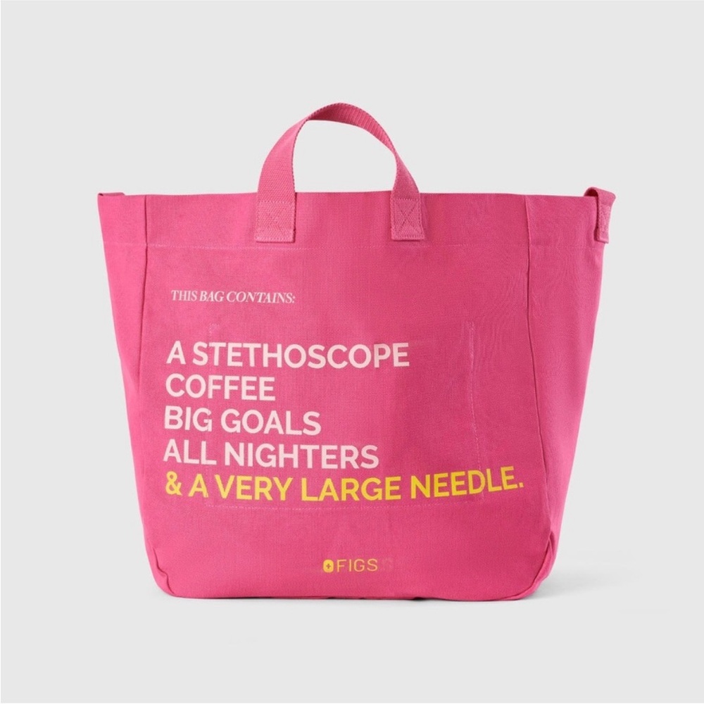 Figs Vibrant Breast Cancer Pink Very Large Needle Canvas Tote Bag in F*ING PINK